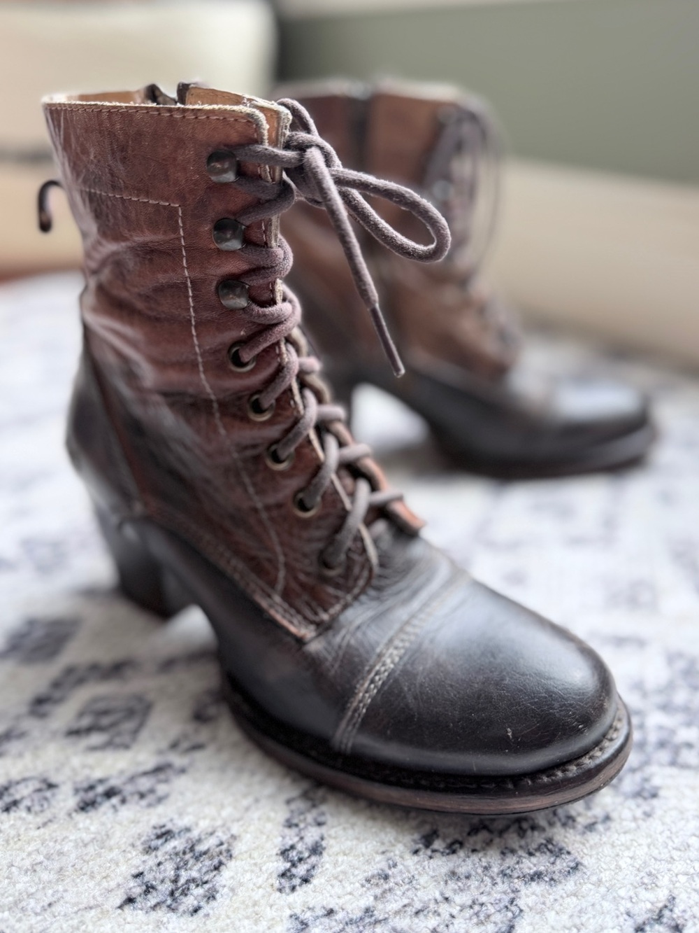 Bed|Stu Judgement Women's Heels Combat Boots Sz 7 ~ Zip Up Bohemian Distressed